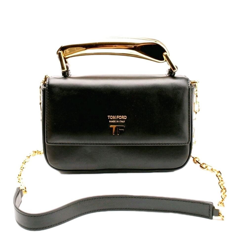 RRP$3200 TOM FORD Leather Satchel Bag Logo Metal Handle Detachable Chain Strap